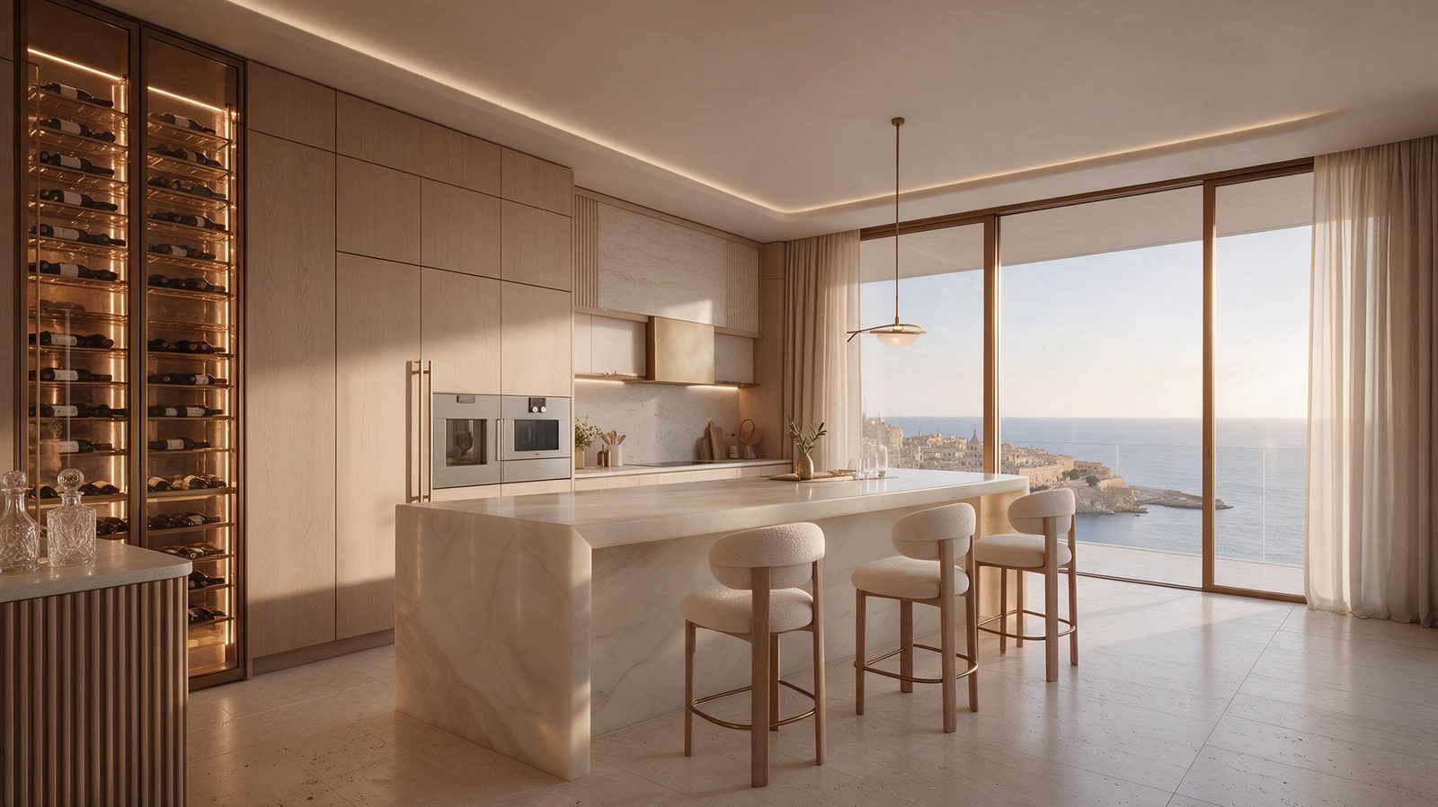 Kitchen with marble island